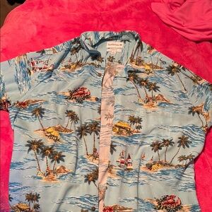 Saddlebred Blue Tropical Print Casual Button Down Shirt